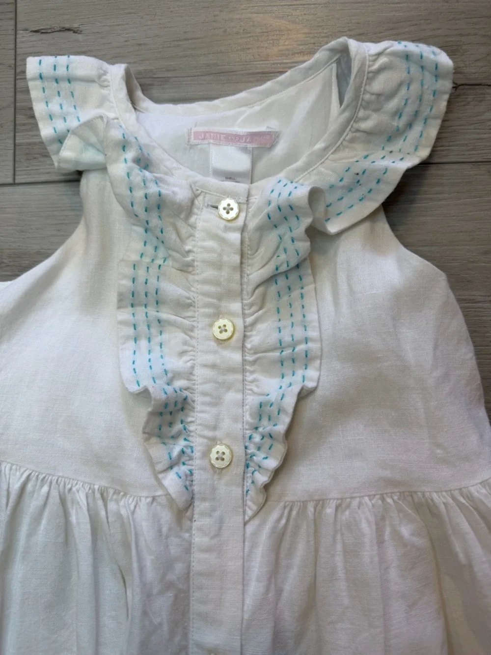 Janie And Jack Pickstitched Linen Dress Sz 2 2T White Ruffle Photo Shoot Classic